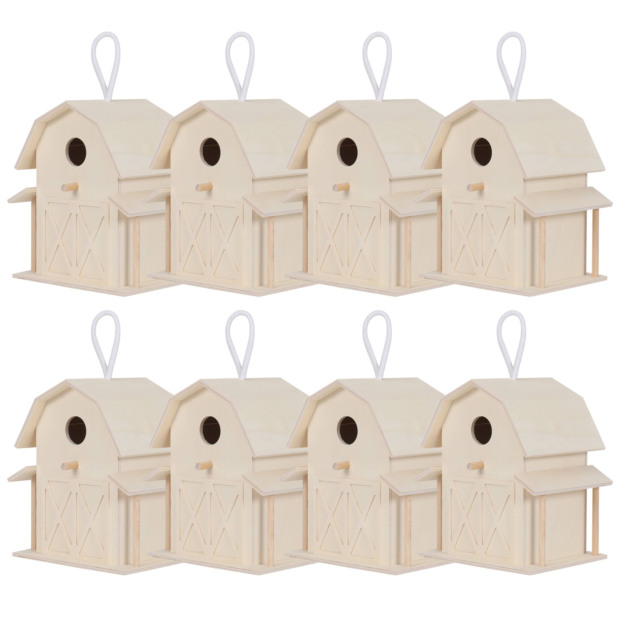 8 Pack: 8" Wood Barn Birdhouse by Make Market®